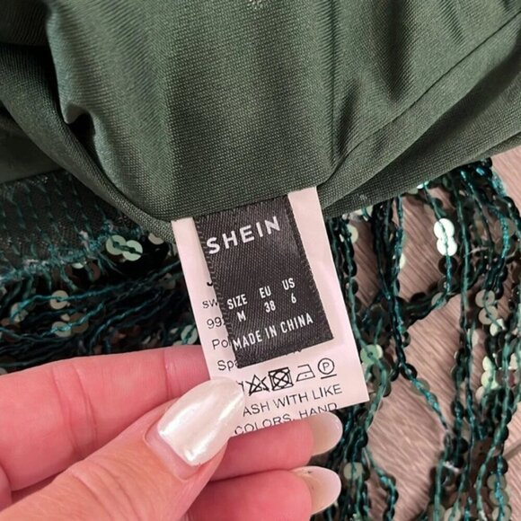 SHEIN green sequin tassle dress Medium - Picture 5 of 7